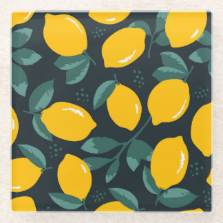 Zitronen-Blume, Vintage Sommertextur. Glasuntersetzer