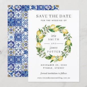 Zitronen Blumen Grün Hochzeit Save the Date Karte