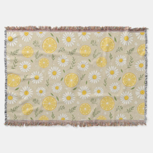 Zitronen-Blumenweiße Margerite Muster Decke