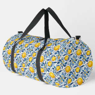 Zitronen-Botanik Blau und Gelb Sommerdruck Duffle Bag