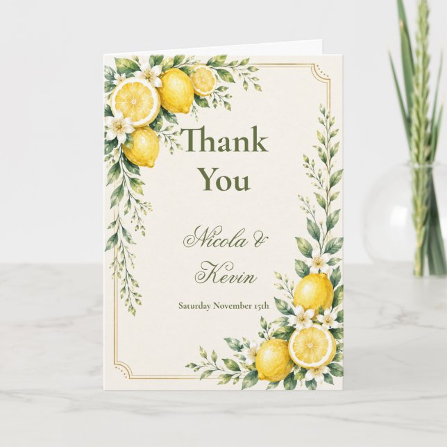 Zitronen Botanische Hochzeit Dankeskarte (Vorderseite)