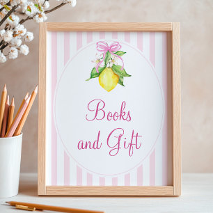 Zitronen Bücher und Geschenktisch Schild