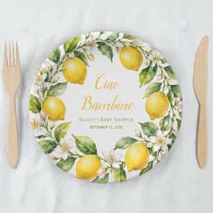 Zitronen Ciao Bambino Watercolor Schrift Baby Show Pappteller