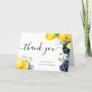 Zitronen-Dankeskarten mit blauen Blumen Dankeskarte