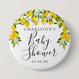 Zitronen erblühen Grünzeug Baby Shower Button