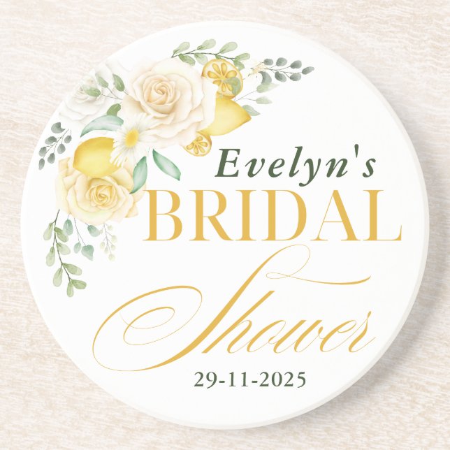 Zitronen Eukalyptus Rose Citrus Brautparty Getränkeuntersetzer (Vorne)