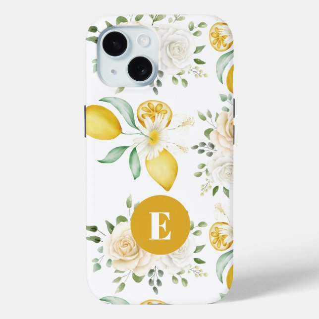 Zitronen Eukalyptus Sanfte Röte Rosen Monogramm Case-Mate iPhone Hülle (Rückseite)