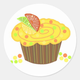 Zitronen-Frucht-Cupcake Runder Aufkleber