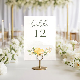 Zitronen geküsste Hochzeitstisch-Nummernkarte Tischnummer