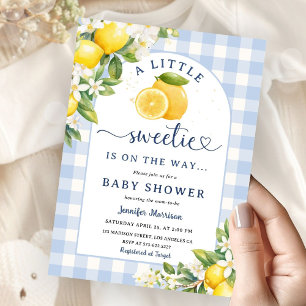 Zitronen-Gelb Baby Shower Junge Blau Gingham Einladung