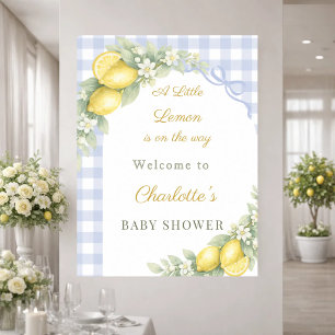 Zitronen Gingham blaues Schleifen Junge Willkommen Poster