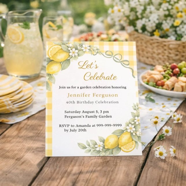 Zitronen-Gingham-Sommer-Garten-Geburtstagseinladun (Von Creator hochgeladen)