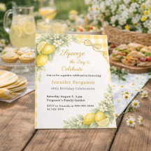 Zitronen-Gingham-Sommer-Garten-Geburtstagseinladun