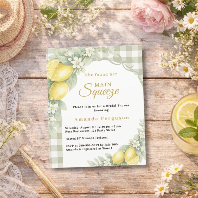 Zitronen Gingham Squeeze Einladung zur Brautparty (Von Creator hochgeladen)