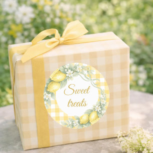Zitronen Gingham Süßigkeiten Partygeschenk Runder Aufkleber