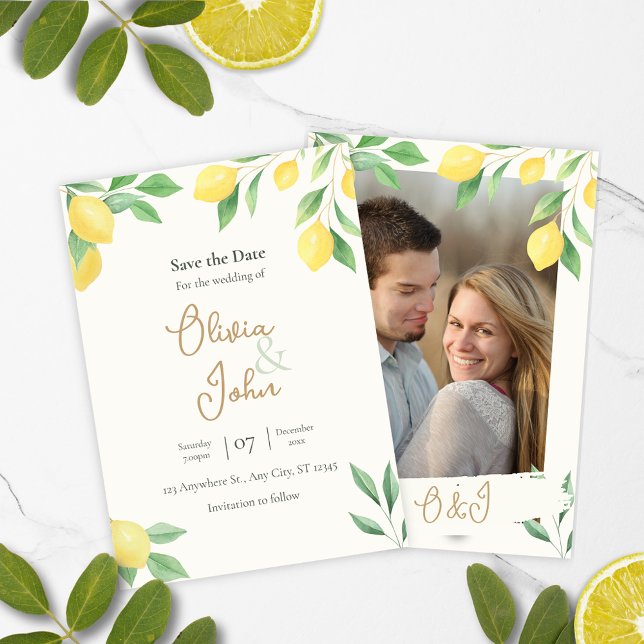 Zitronen-Grün-Pflanzenwelt Speichern Sie das Datum Einladung (Save the Date Citrus Green Wedding Card)