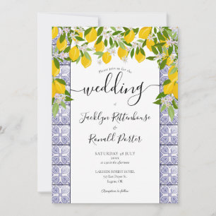 Zitronen Grünzeug Fliesen Schrift Hochzeit Einladung