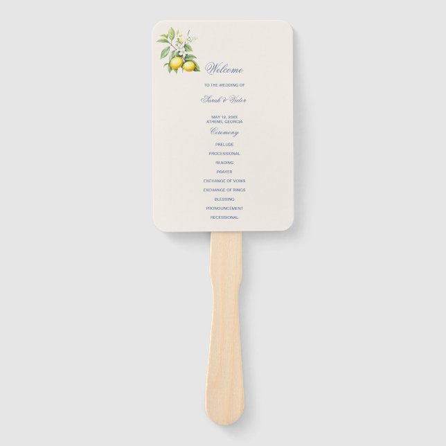 Zitronen-Hochzeitsprogramm-Handfächer Fächer (Vorderseite)
