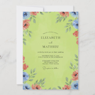 Zitronen-Korallen-Blüten-Hochzeit Einladung