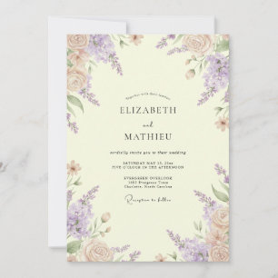 Zitronen-Lavendel-Blüten-Hochzeit Einladung