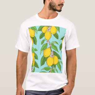 Zitronen, lebendiger, blauer Hintergrund Nahtlos. T-Shirt