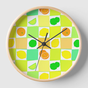 Zitronen, Limette Orangen mit Scheiben Muster Küch Uhr