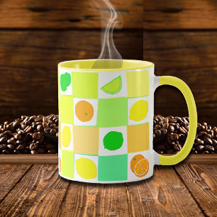 Zitronen, Limette und Orangen Farbige Zitrusmuster Tasse