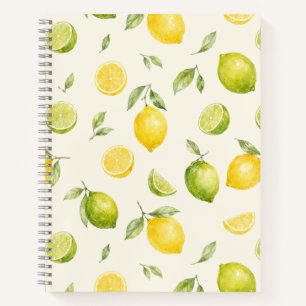 Zitronen-Limette-Wasserfarbe-Zitrusmuster Notizbuch