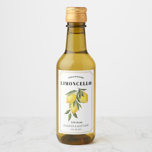 Zitronen-Limoncello-Dankeschön-Hochzeitsgeschenk Weinetikett (Vorderseite)