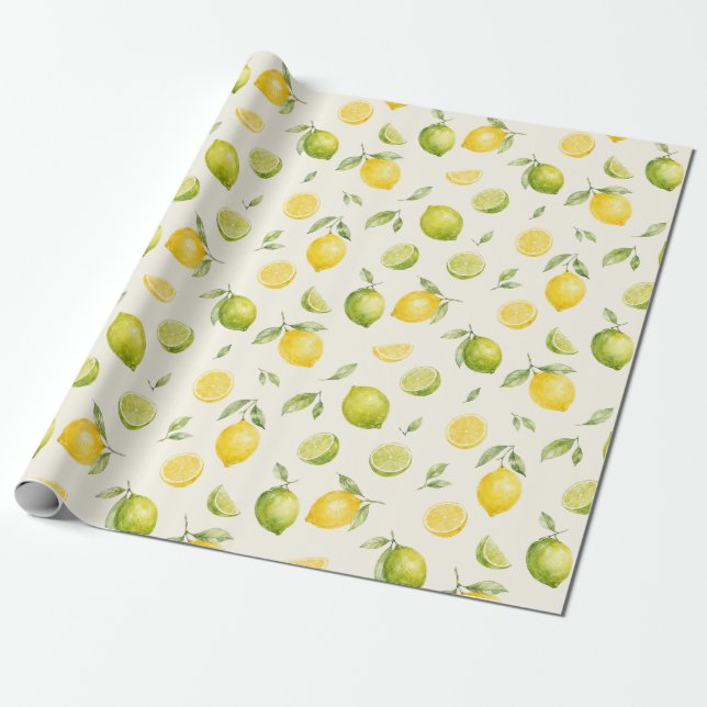 Zitronen-Limonen-Aquarell-Fruchtmuster-Geschenk Geschenkpapier (Ungerollt)