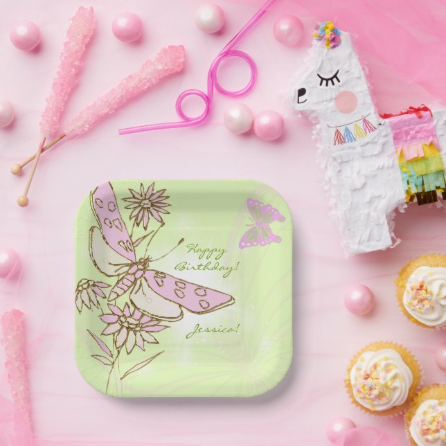 Zitronen-Limonen-Rosa-Schmetterling Pappteller (Party)