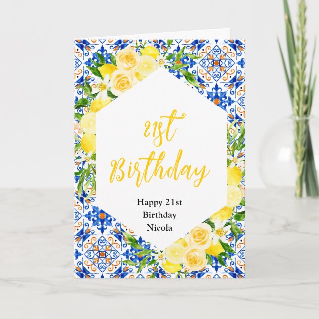 Zitronen mit Laub Mediterraner Geburtstag Karte (Vorderseite)