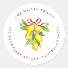 Zitronen mit rotem Bogen Rücksendeadresse Runder Aufkleber