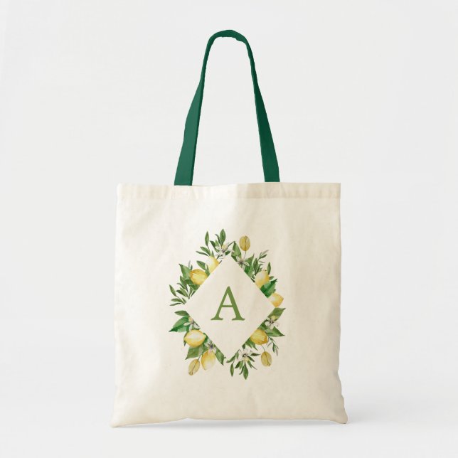 Zitronen-Monogramm-Buchstabe Frühling Sommer Zitru Tragetasche (Vorne)