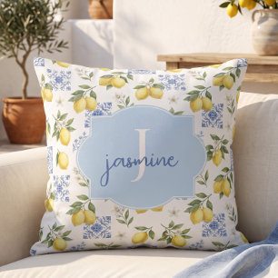 Zitronen-Monogramm-Name-Französisches-Land-Fliesen Kissen