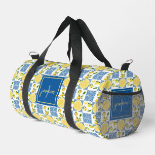 Zitronen-Monogramm-Name Französisches Landfliesenm Duffle Bag