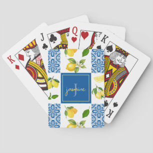 Zitronen-Monogramm-Name Französisches Landfliesenm Spielkarten