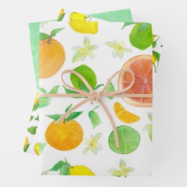 Zitronen Orange Grapefruit Zitrone Grün  Geschenkpapier Set (Beispiel)
