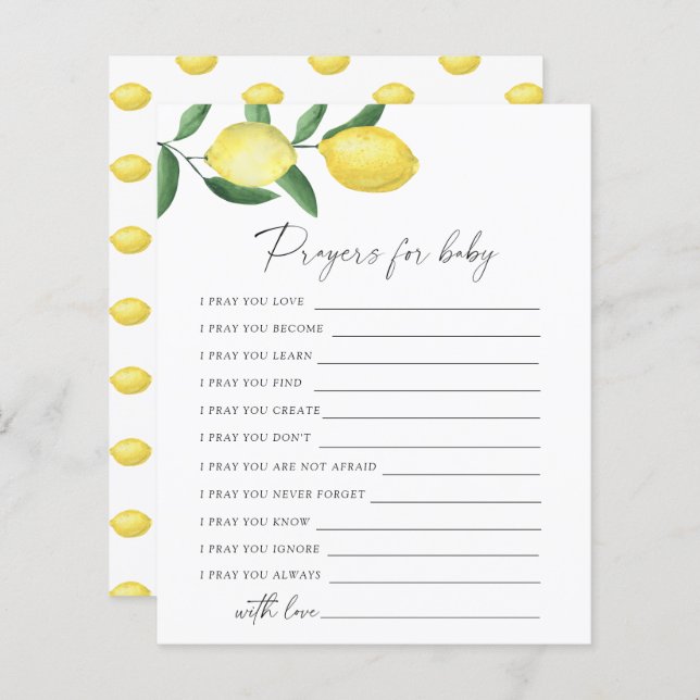 Zitronen - Party | Gebete für Babyspiel (Vorne/Hinten)