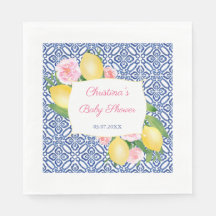 Zitronen Pink Blume Blue Tiles Baby Dusche Party