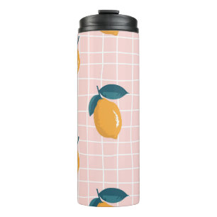 Zitronen, retro Geometrie, sommerliches nahtloses Thermosbecher