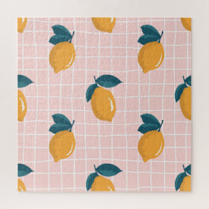 Zitronen, Retrogeometrie, nahtloses Sommermuster. Puzzle