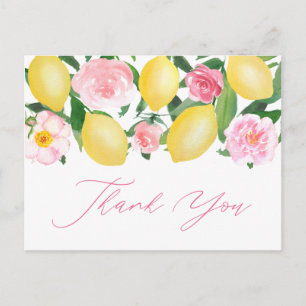 Zitronen Rosa Florale Kalligrafie Danke Postkarte