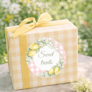 Zitronen rosa Gingham Süßigkeiten Partygeschenk Runder Aufkleber