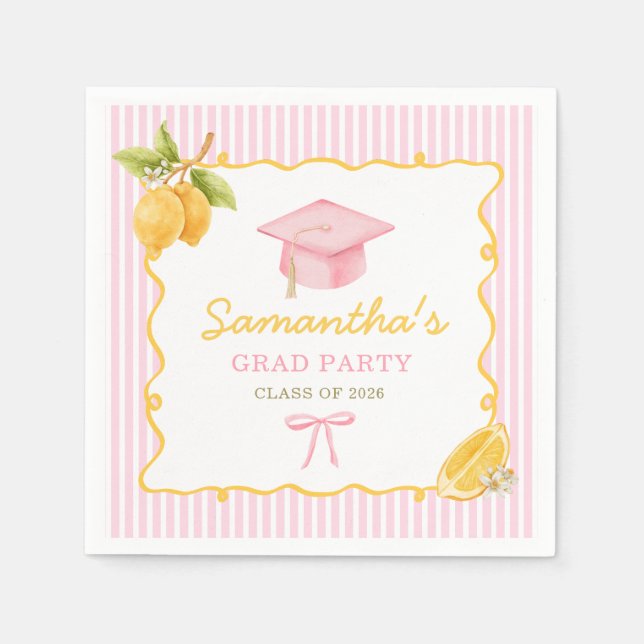 Zitronen rosa Schleife Abschlussfeier Papier Servi Serviette (Vorderseite)