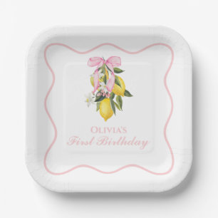 Zitronen Rosa Schleife preppy Coquette 1. Geburtst Pappteller