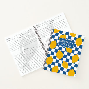 Zitronen-Rustikal-Bauernhaus Blau-Weiß-Karo-Rezept Notizbuch