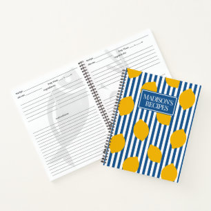 Zitronen-Rustikal-Bauernhaus Blau-Weiß-Streifen-Re Notizbuch