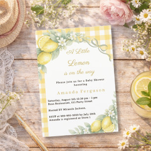 Zitronen Sommer Gingham Schleife Baby Shower Einladung