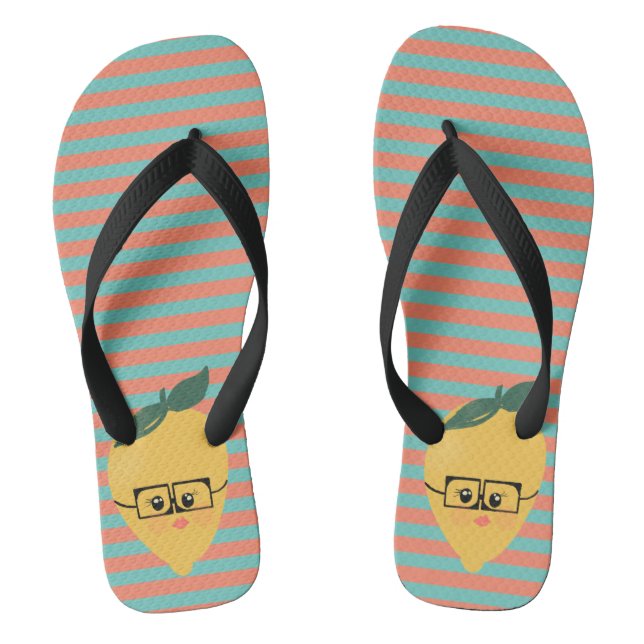 Zitronen Süß Gestreiftes Muster Flip Flops (Fußbett)
